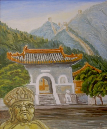 Budhistický chrám pri čínskom múre, olej, 2011, 50x60