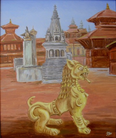 Námestie v Bhaktapure (Nepál), olej,2011, 50x60