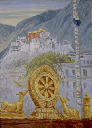 Pohľad na Potalu z kláštora Džogang (Tibet), olej, 2011, 50x70