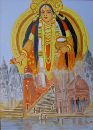 Ráno na rieke Ganga vo Váranasí(India), olej,2011, 40x55
