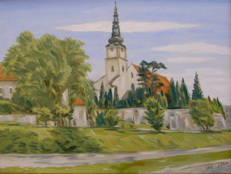 Novomestský kostol od cesty, olej, 2005, 45x60
