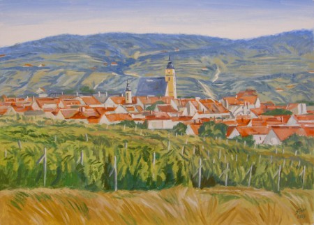 Pohľad na Svätý Jur od Bratislavy, olej, 2005, 50x70